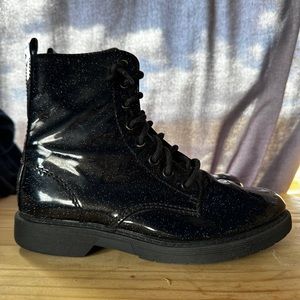 Black sparkly combat boots